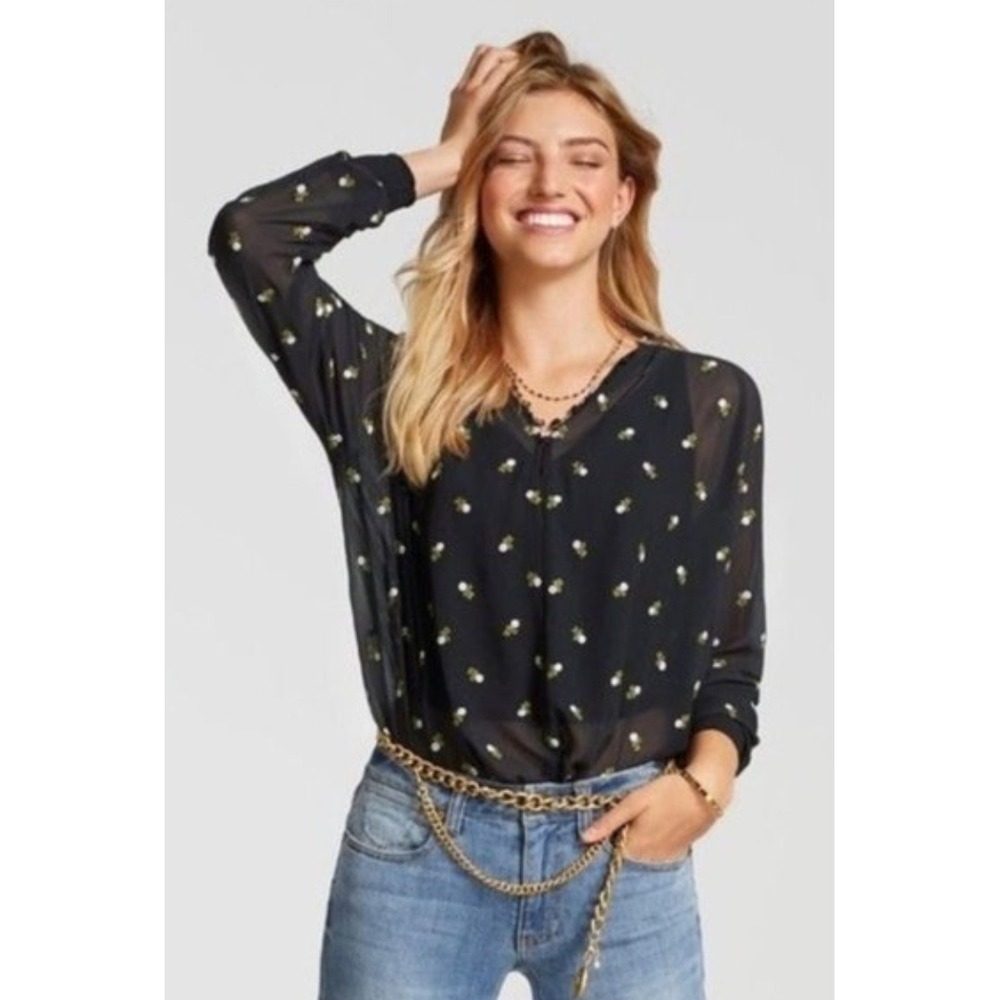 CAbi Alegria Black Embroidered‎ Blouse in Cotton Flower Size S
